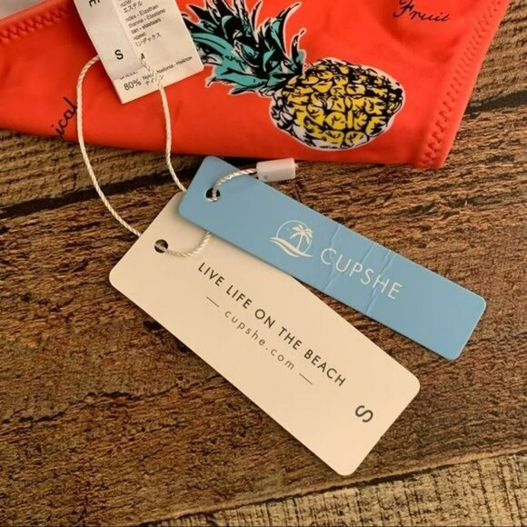 Cupshe womens coral pink pineapple bikini swimsuit bottom - S - Picture 5 of 7